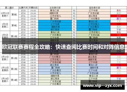 欧冠联赛赛程全攻略：快速查阅比赛时间和对阵信息